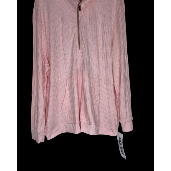 Muk Luks Women 1X Soft Peach Pointelle Knit Quarter Zip Pullover Shimmer Sweater - Picture 11 of 15